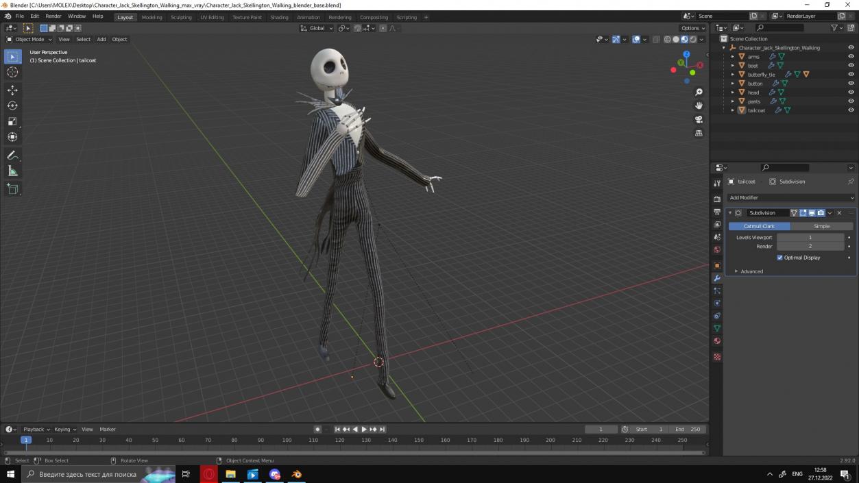 Character Jack Skellington Walking 3D model