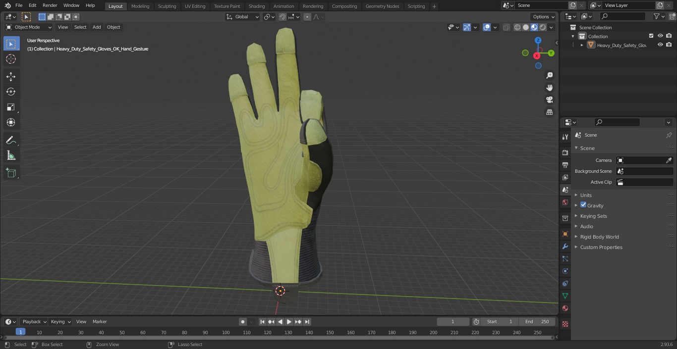 3D model Heavy Duty Safety Gloves OK Hand Gesture