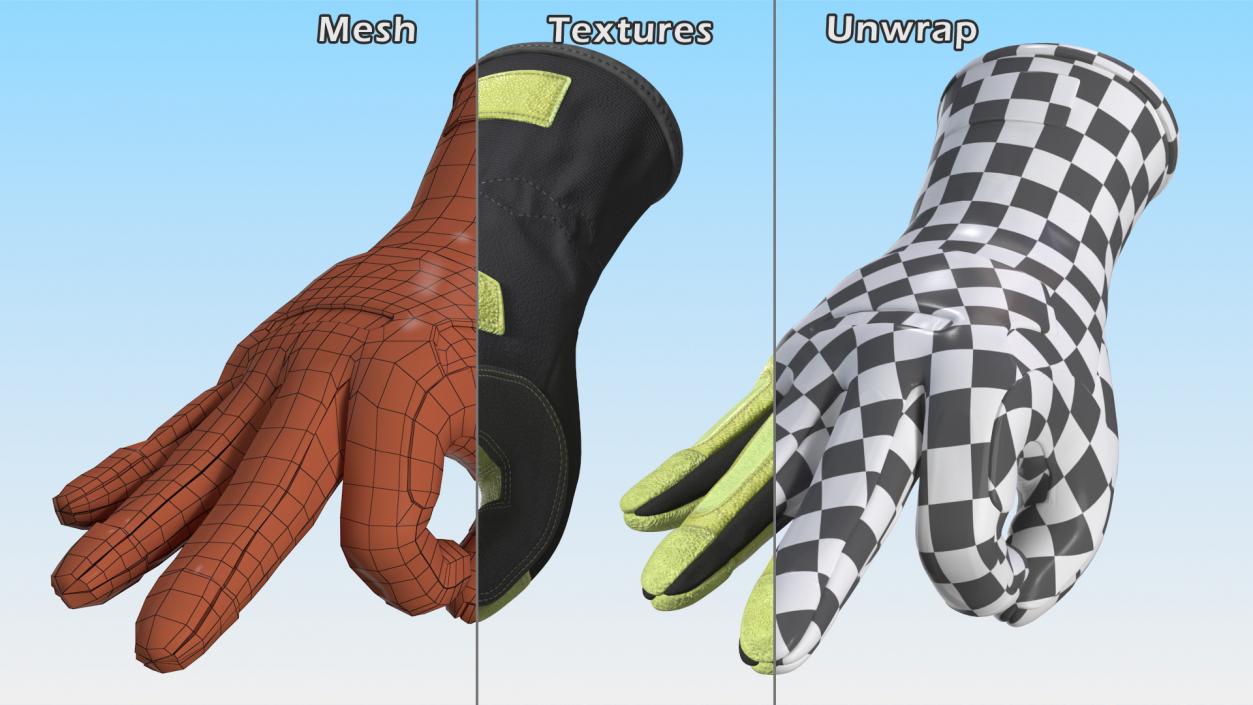 3D model Heavy Duty Safety Gloves OK Hand Gesture