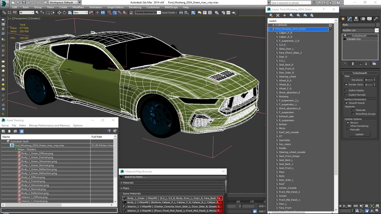 3D Ford Mustang 2024 Green model