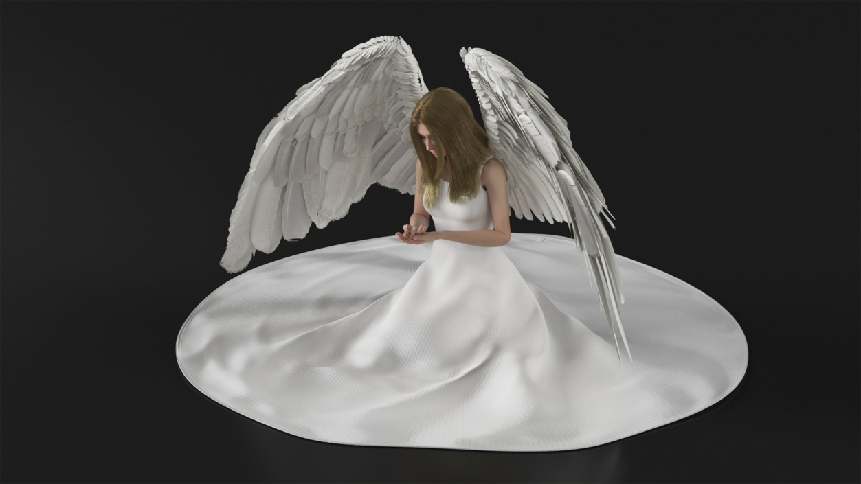 Blonde Girl Angel Praying 2 3D