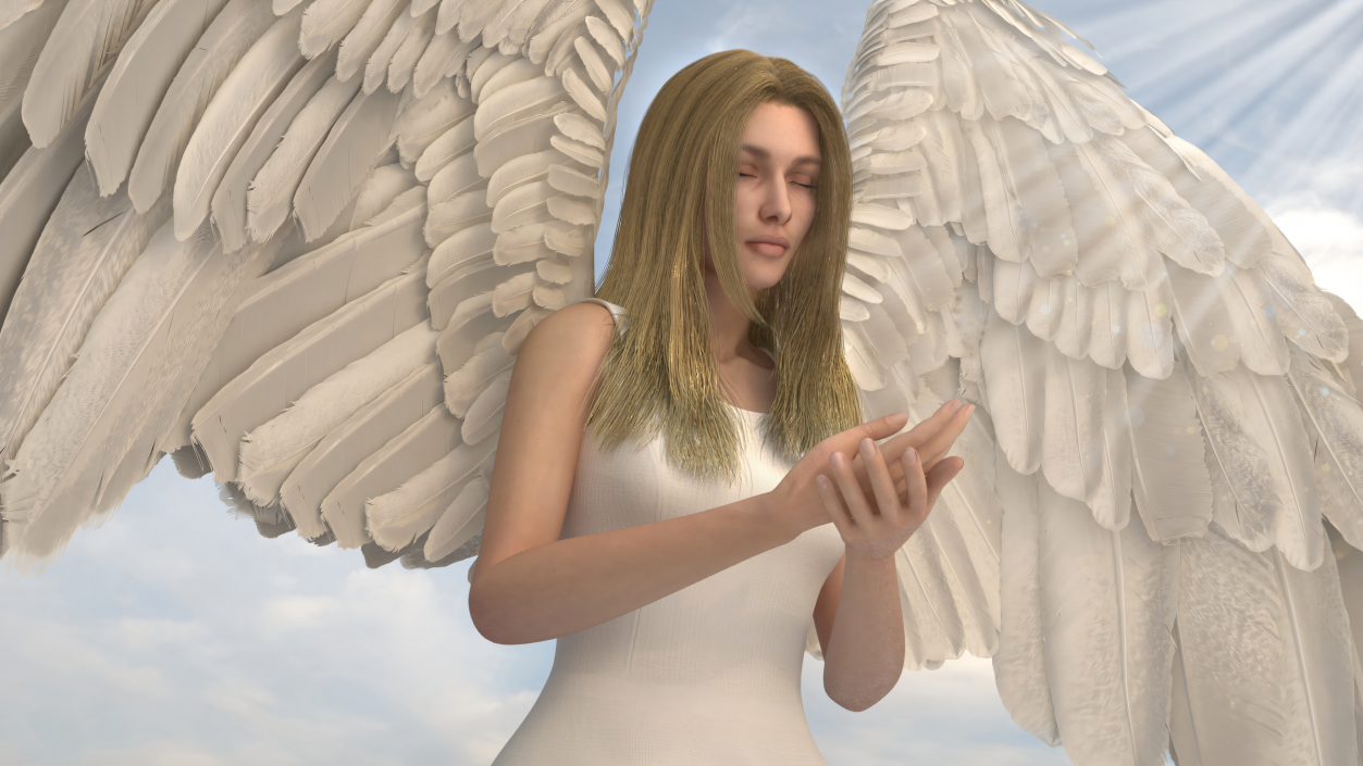 Blonde Girl Angel Praying 2 3D