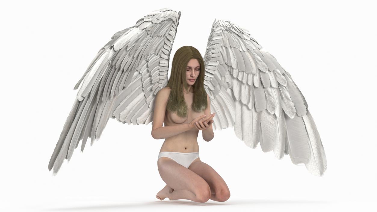 Blonde Girl Angel Praying 2 3D