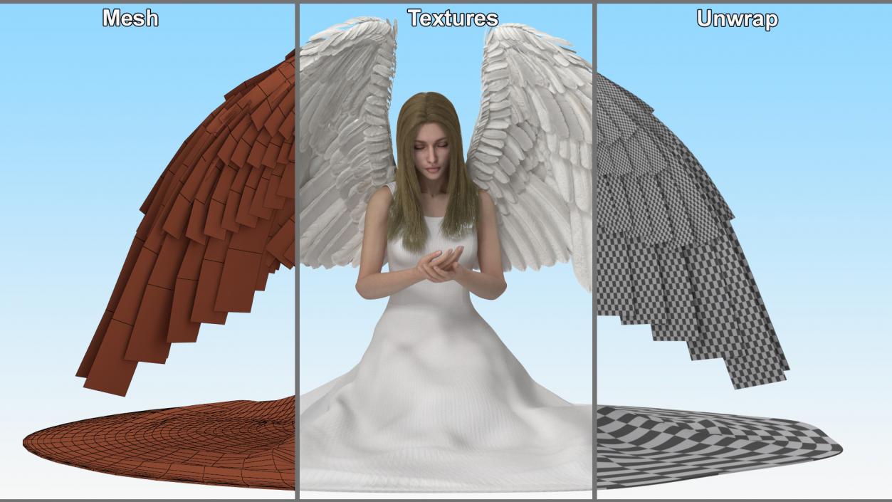 Blonde Girl Angel Praying 2 3D