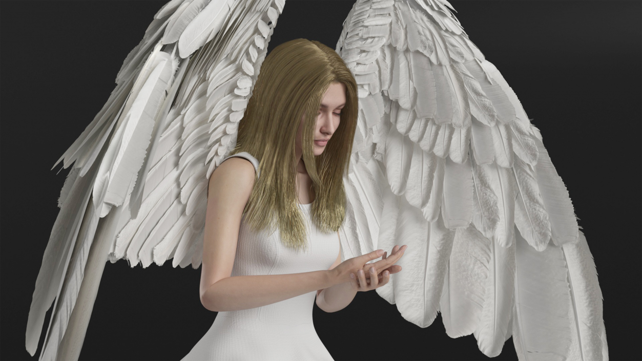 Blonde Girl Angel Praying 2 3D