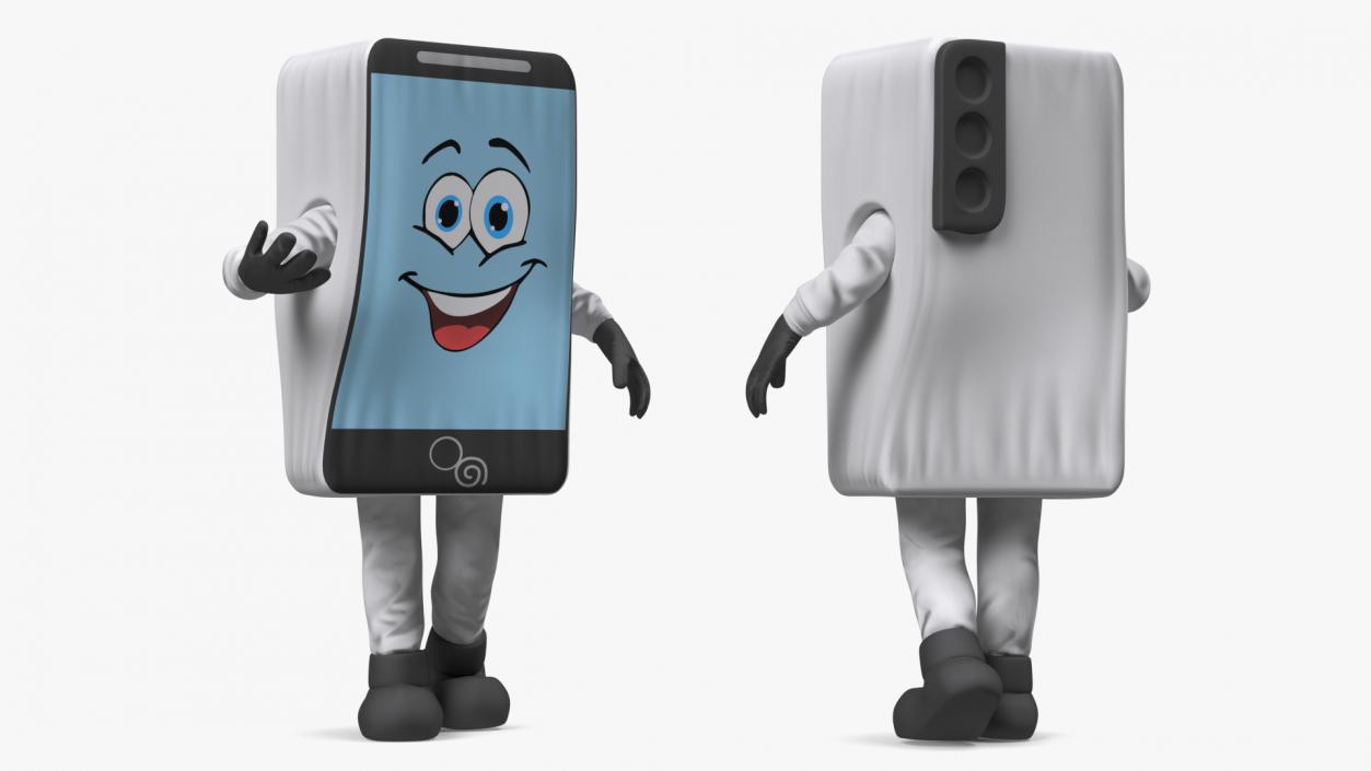 3D model Smiling Mascot Character Mobile Phone Walking