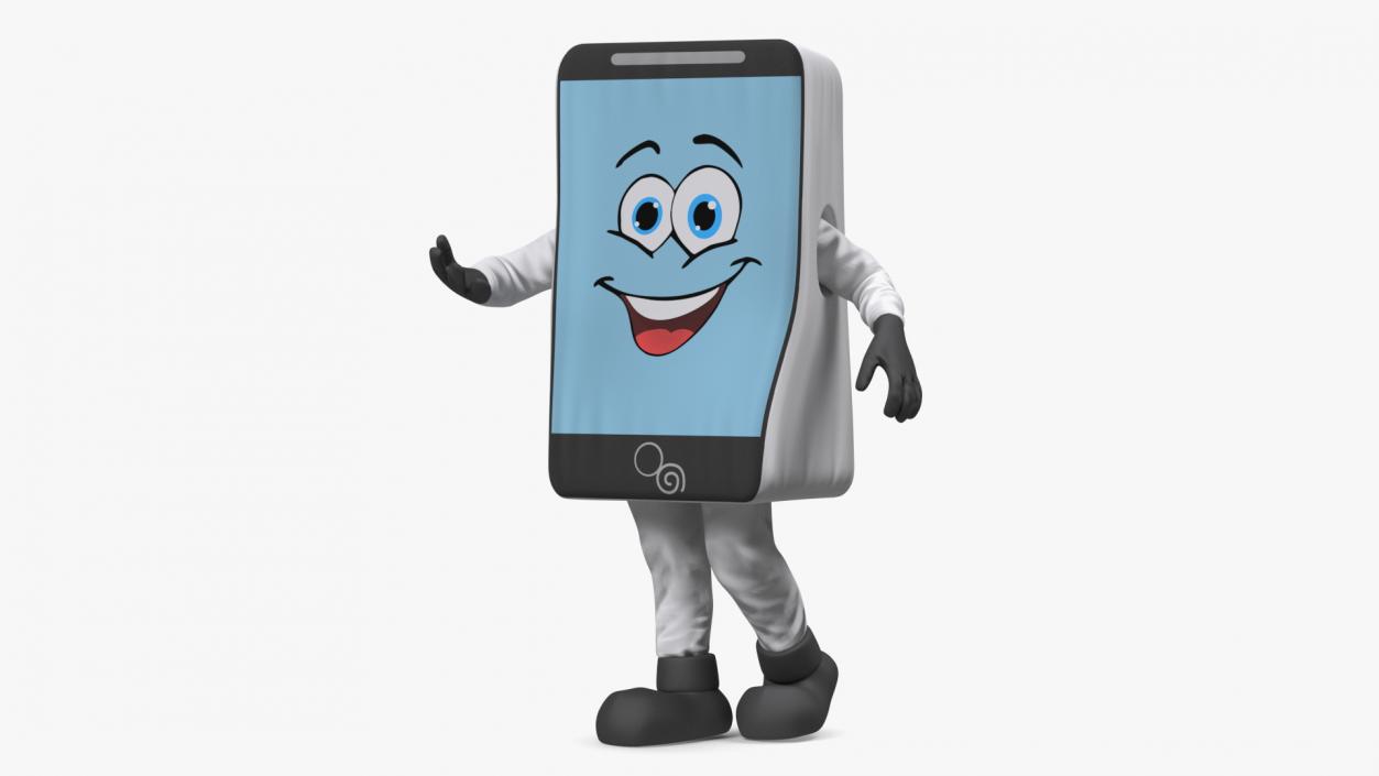 3D model Smiling Mascot Character Mobile Phone Walking