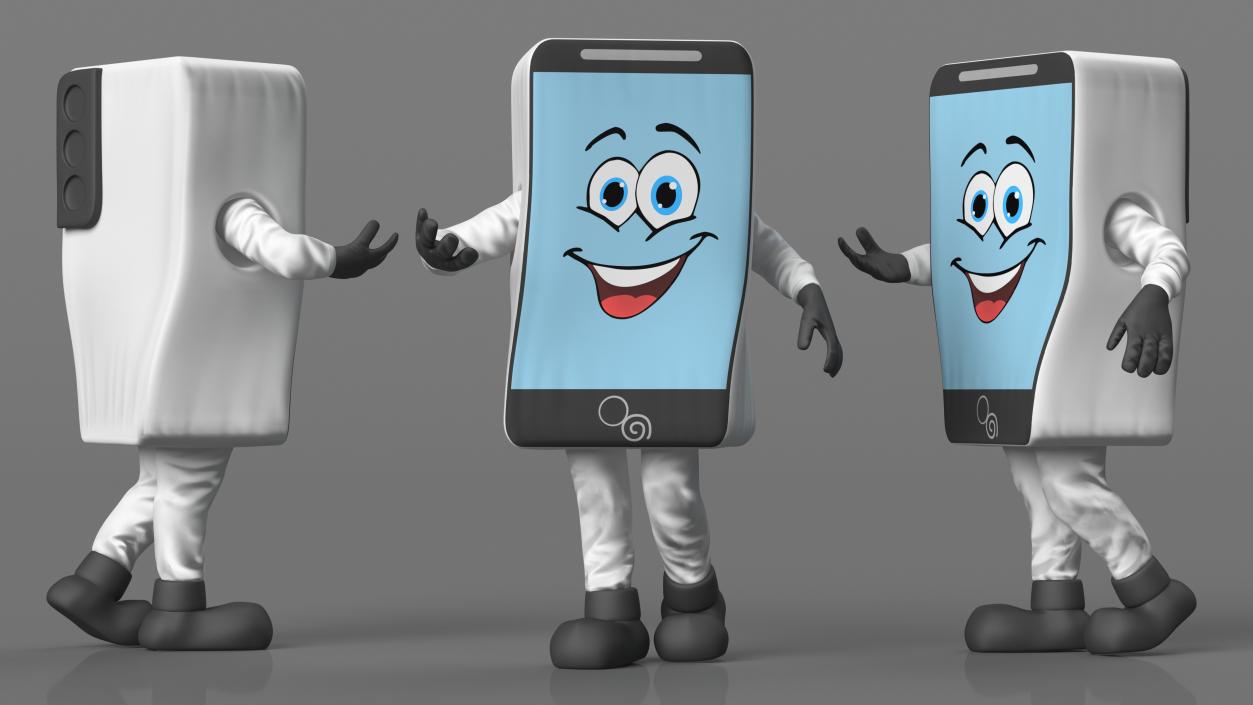 3D model Smiling Mascot Character Mobile Phone Walking