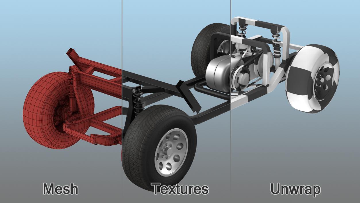 Golf Cart Chassis with Engine 3D model