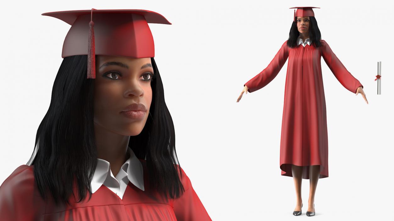 3D model Light Skin Graduation Gown Woman Neutral Pose