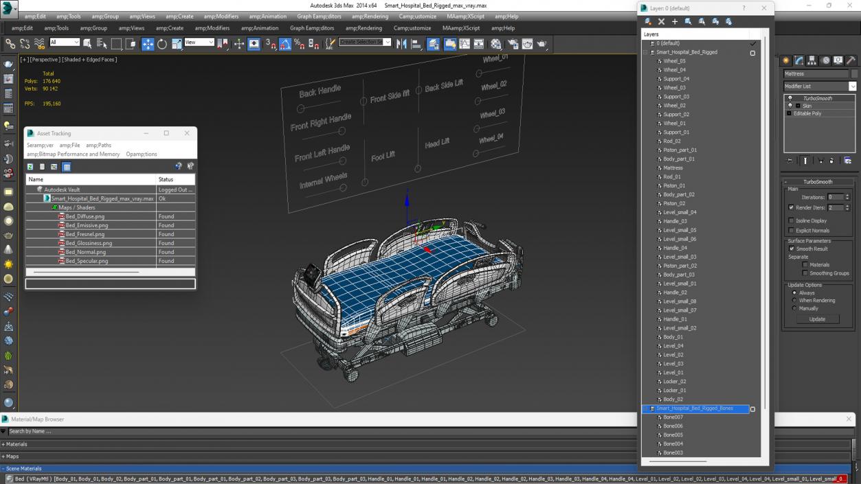 3D model Smart Hospital Bed Rigged