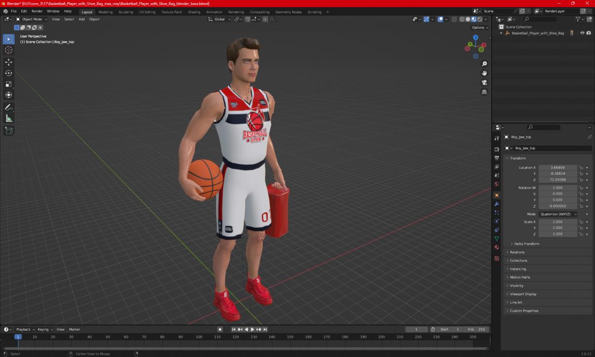 3D Basketball Player with Shoe Bag