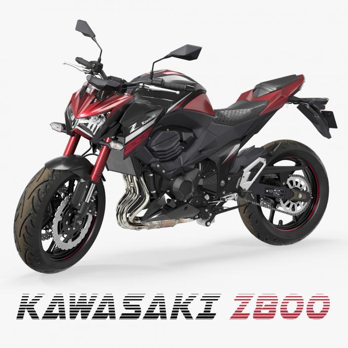 3D model Motorcycle Kawasaki Z800 Red Rigged