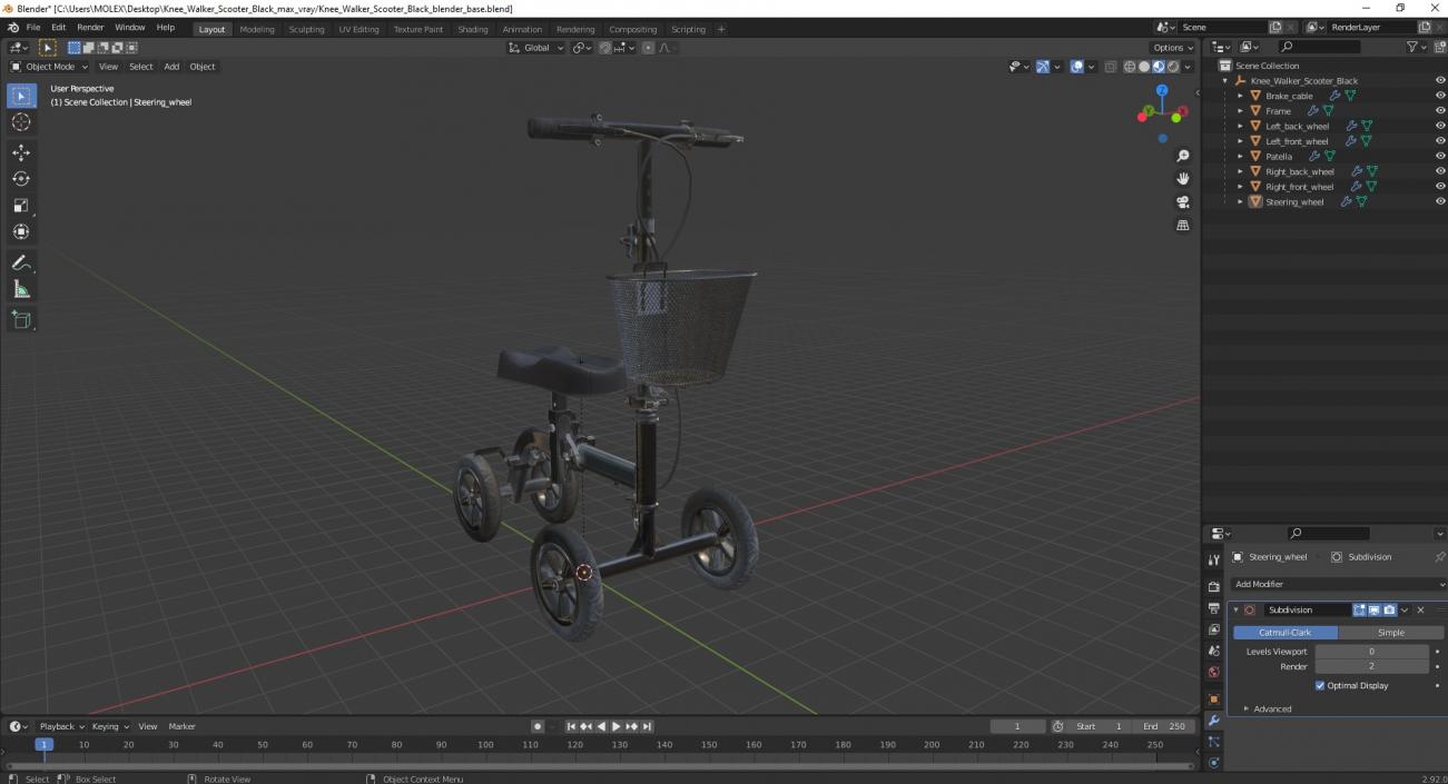 3D model Knee Walker Scooter Black