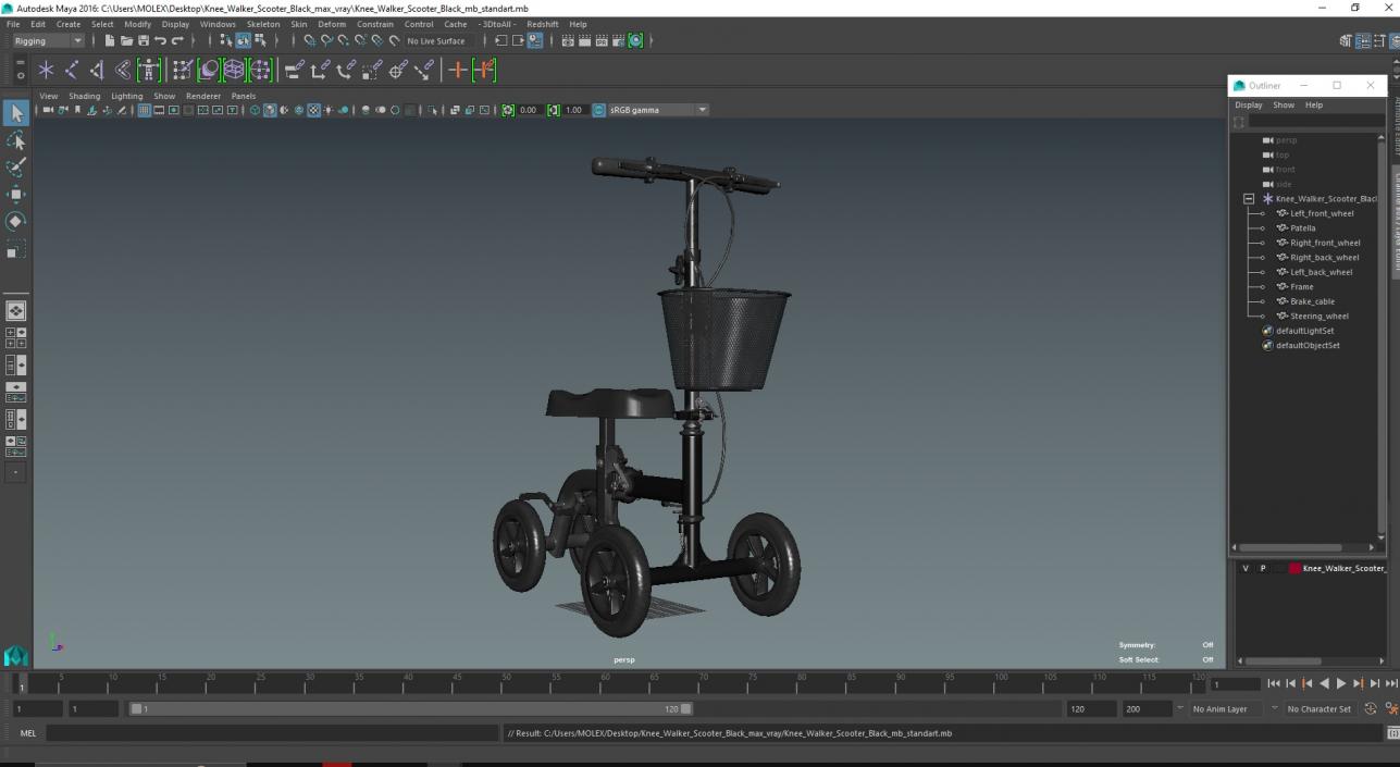 3D model Knee Walker Scooter Black