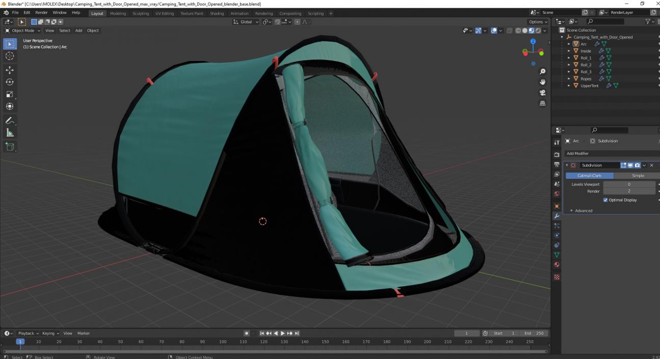 Camping Tent with Door Opened 3D model