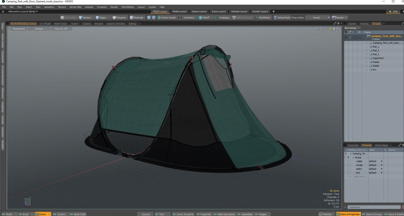 Camping Tent with Door Opened 3D model