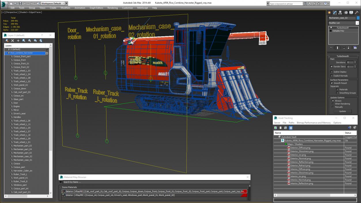 3D Kubota AR96 Rice Combine Harvester Rigged