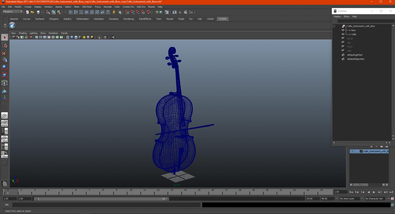 3D model Cello Instrument with Bow