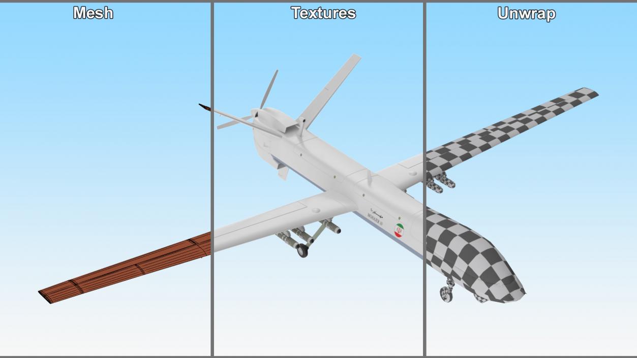 3D Iranian Dron Qods Mohajer 10 Blue model