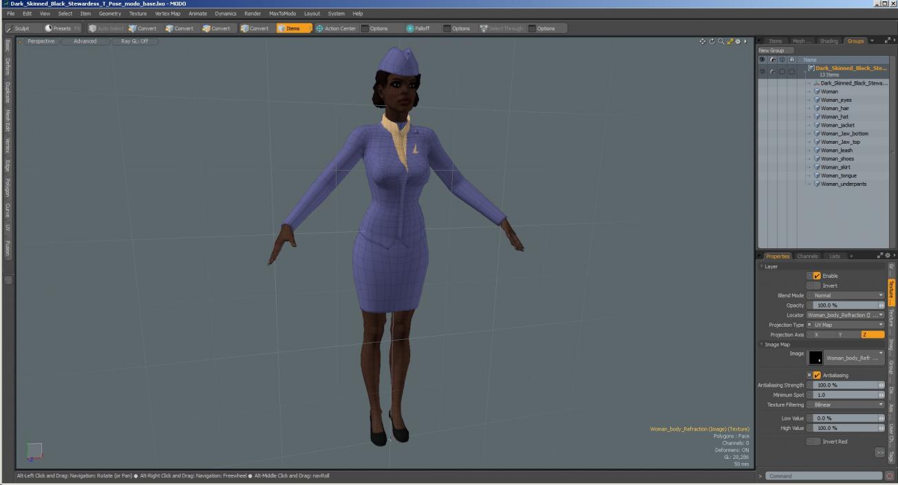 3D Dark Skinned Black Stewardess T Pose