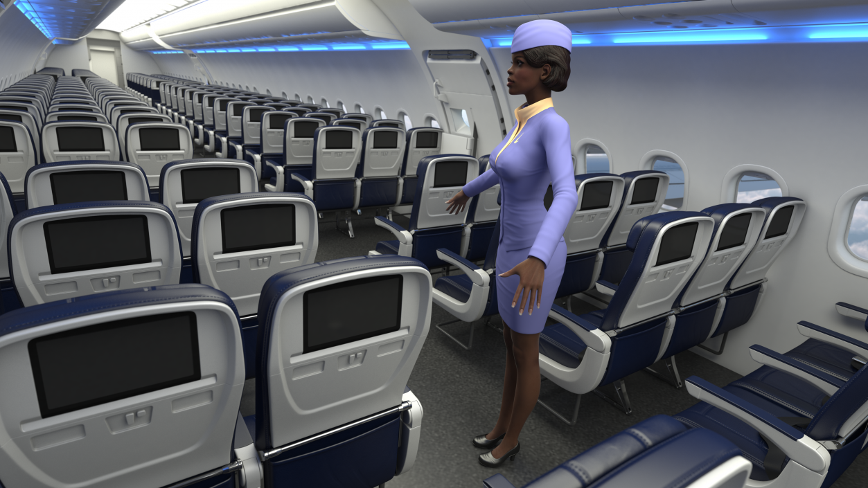 3D Dark Skinned Black Stewardess T Pose