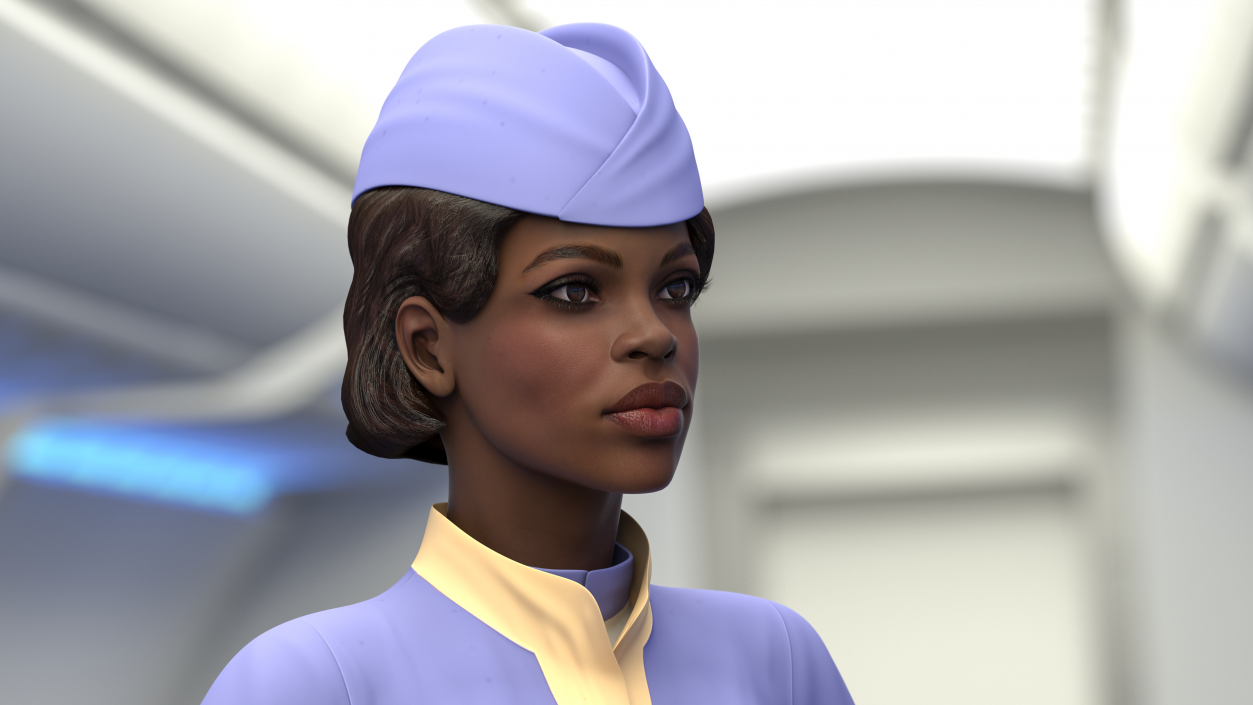 3D Dark Skinned Black Stewardess T Pose