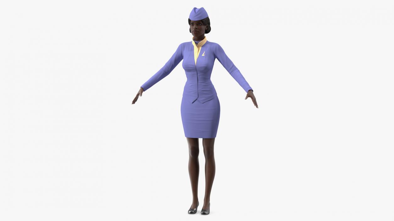 3D Dark Skinned Black Stewardess T Pose