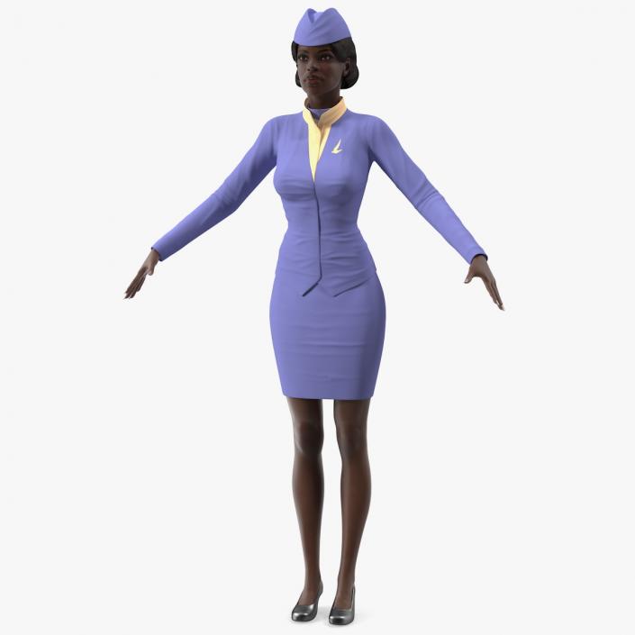 3D Dark Skinned Black Stewardess T Pose