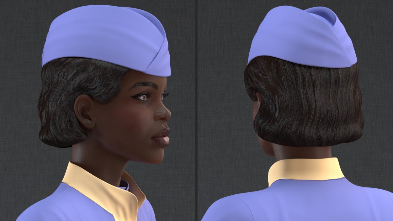 3D Dark Skinned Black Stewardess T Pose