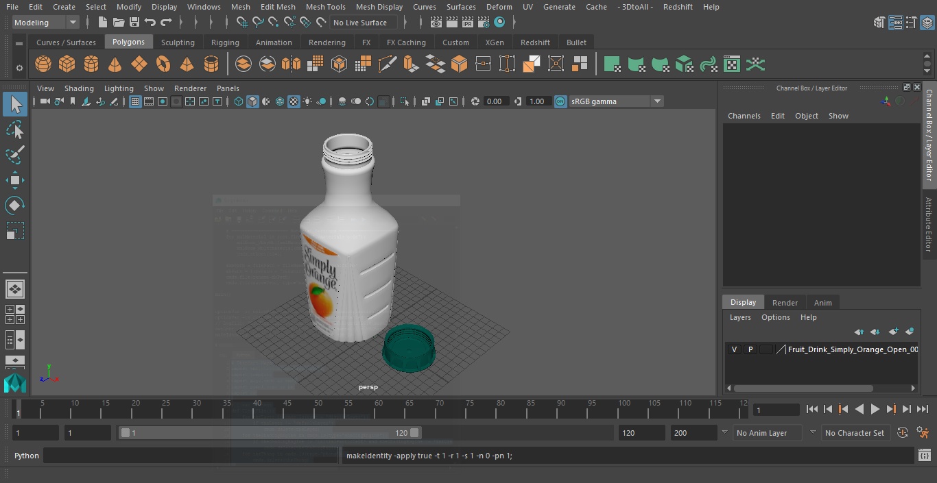 3D model Fruit Drink Simply Orange Open