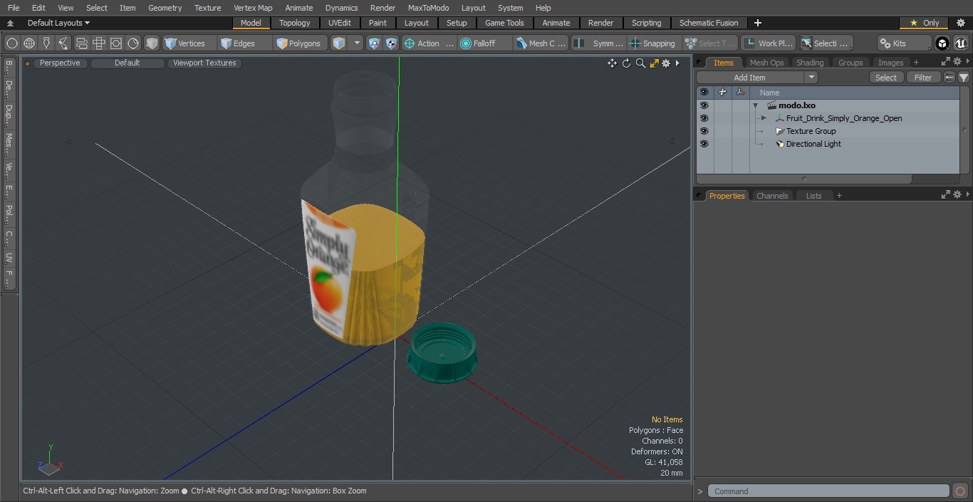 3D model Fruit Drink Simply Orange Open