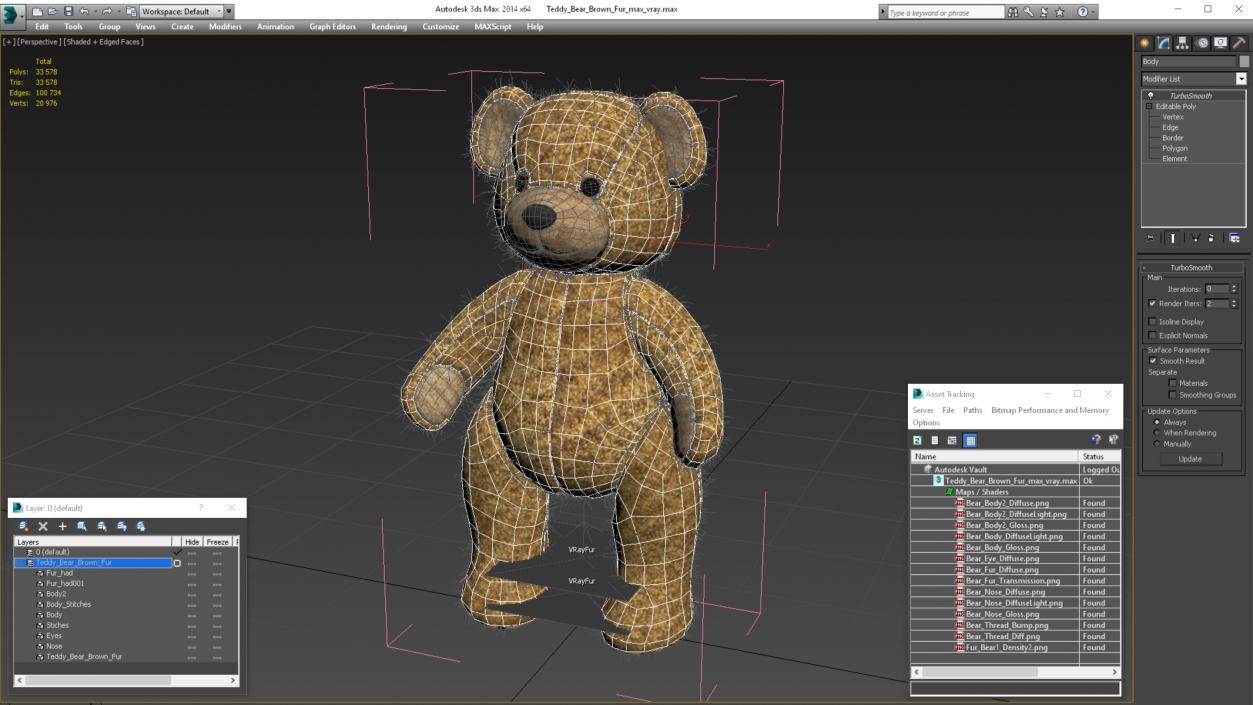 3D model Teddy Bear Brown Fur