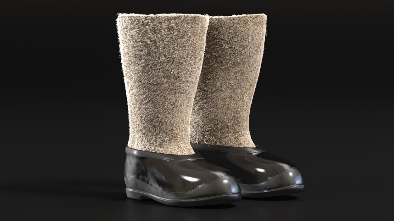 3D Traditional Felt Boots with Galoshes Black Fur