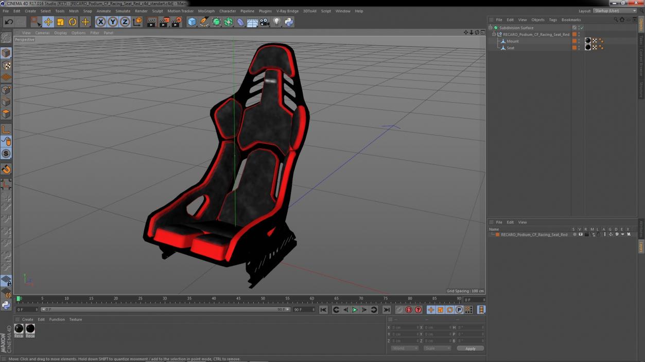 RECARO Podium CF Racing Seat Red 3D