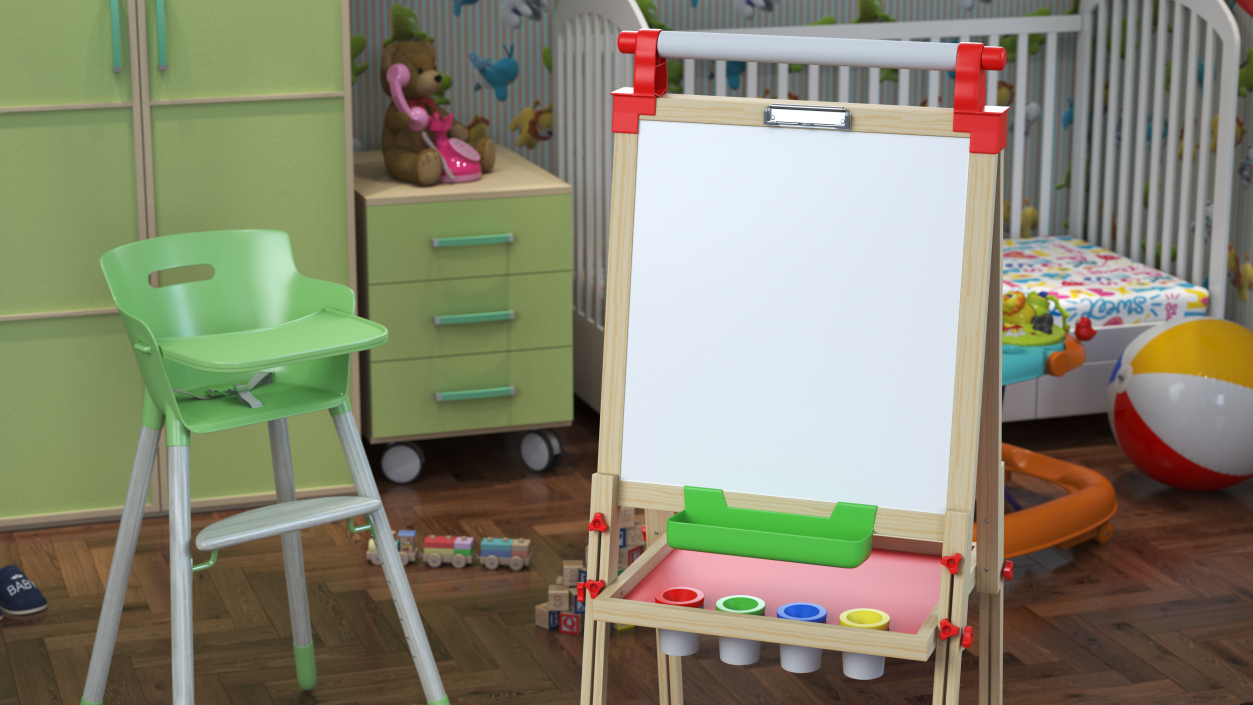 3D Kids Wooden Whiteboard 50 Inches Clean model