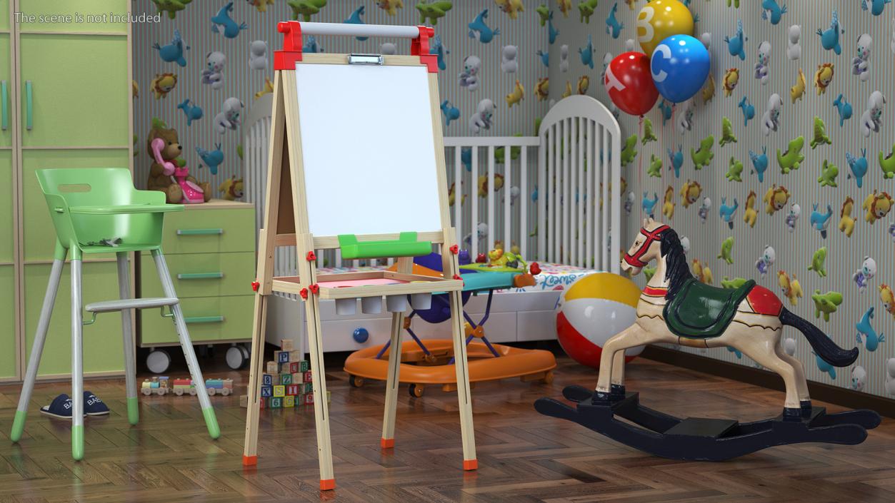 3D Kids Wooden Whiteboard 50 Inches Clean model