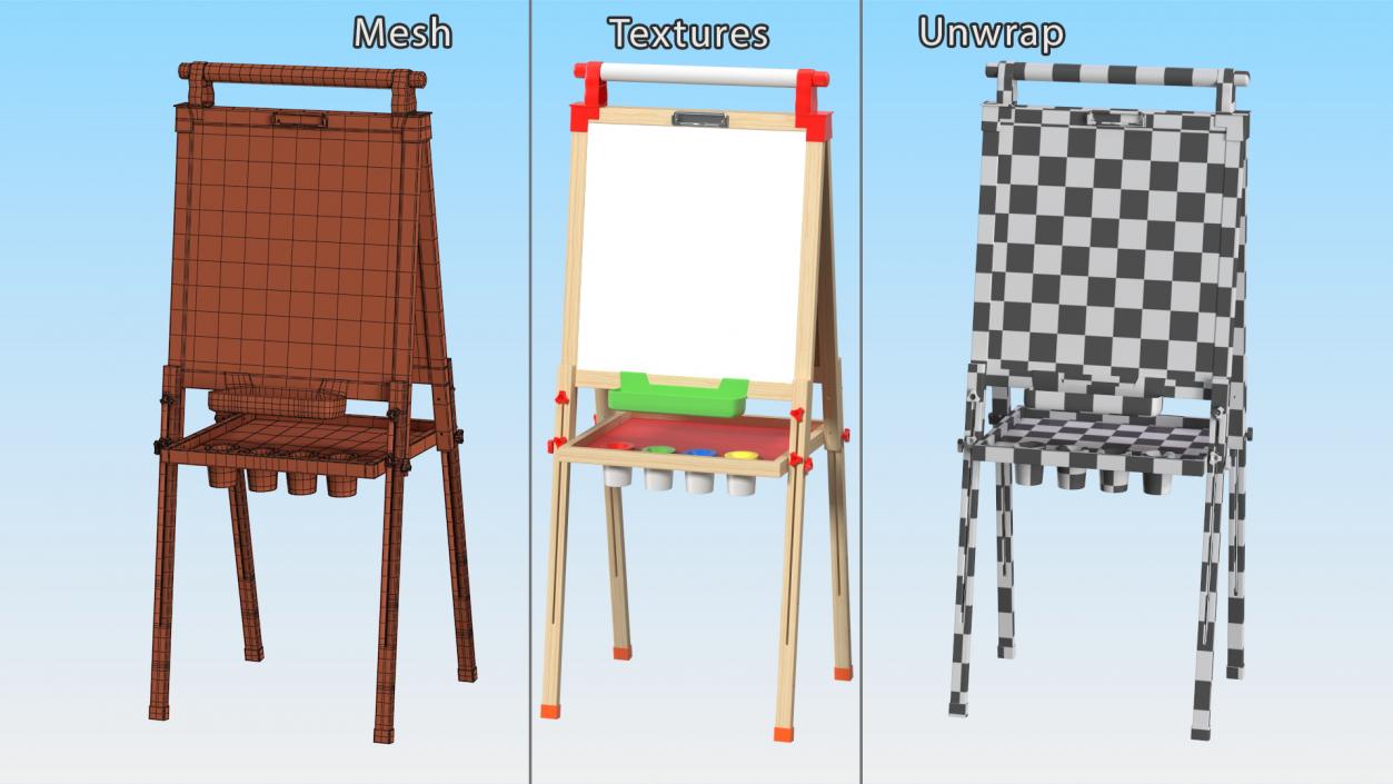 3D Kids Wooden Whiteboard 50 Inches Clean model