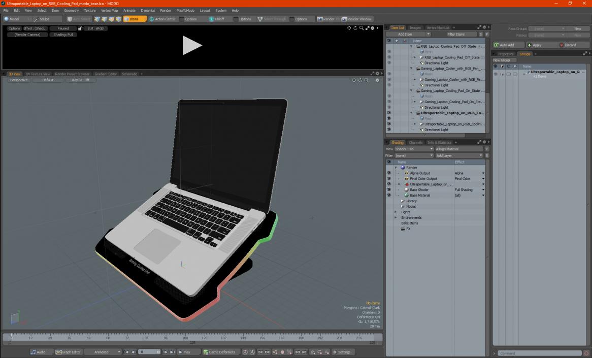 Ultraportable Laptop on RGB Cooling Pad 3D model