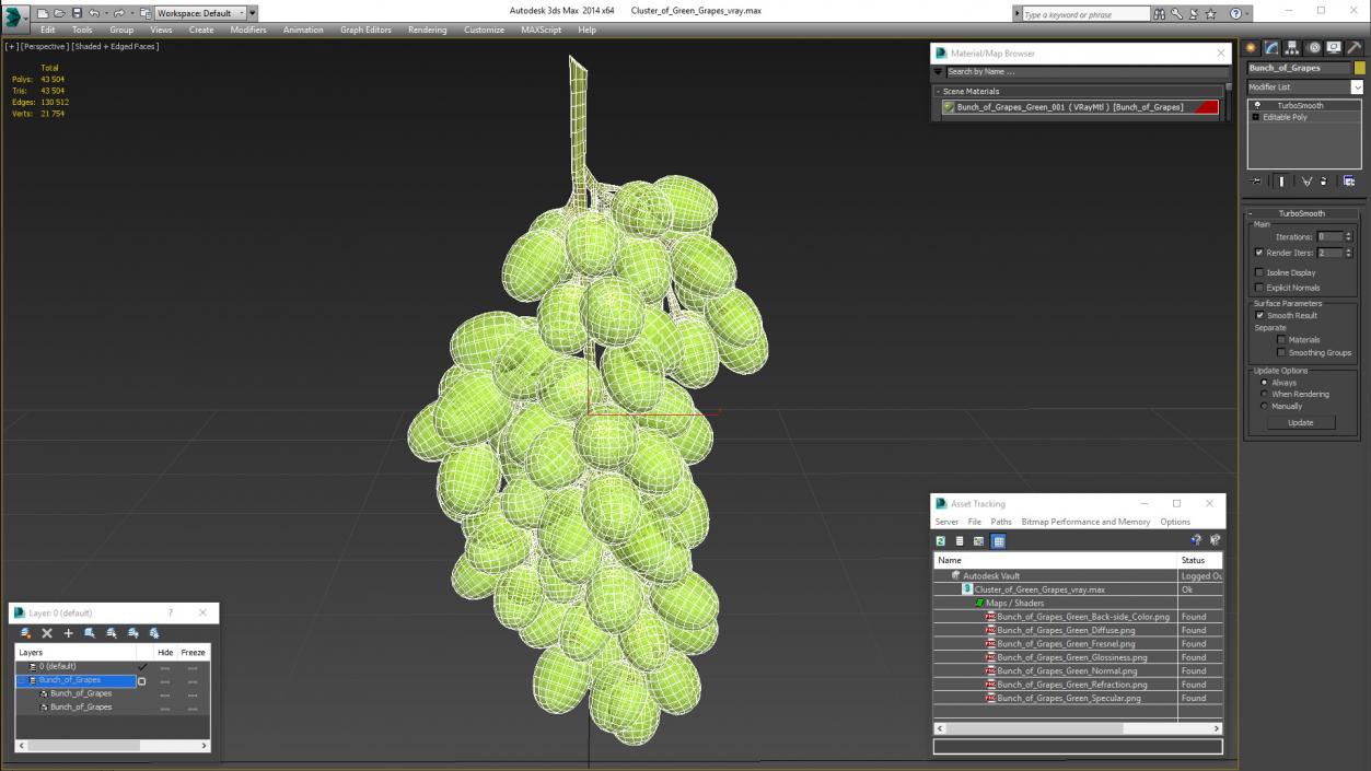 3D Cluster of Green Grapes model