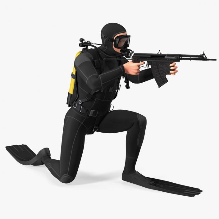 3D Combat Swimmer with Underwater Rifle APS Rigged for Maya