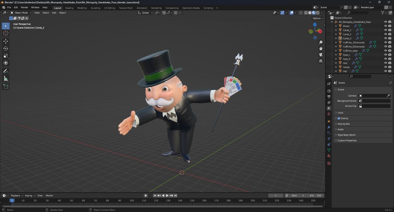 Mr Monopoly Handshake Pose for 3D Print 3D model