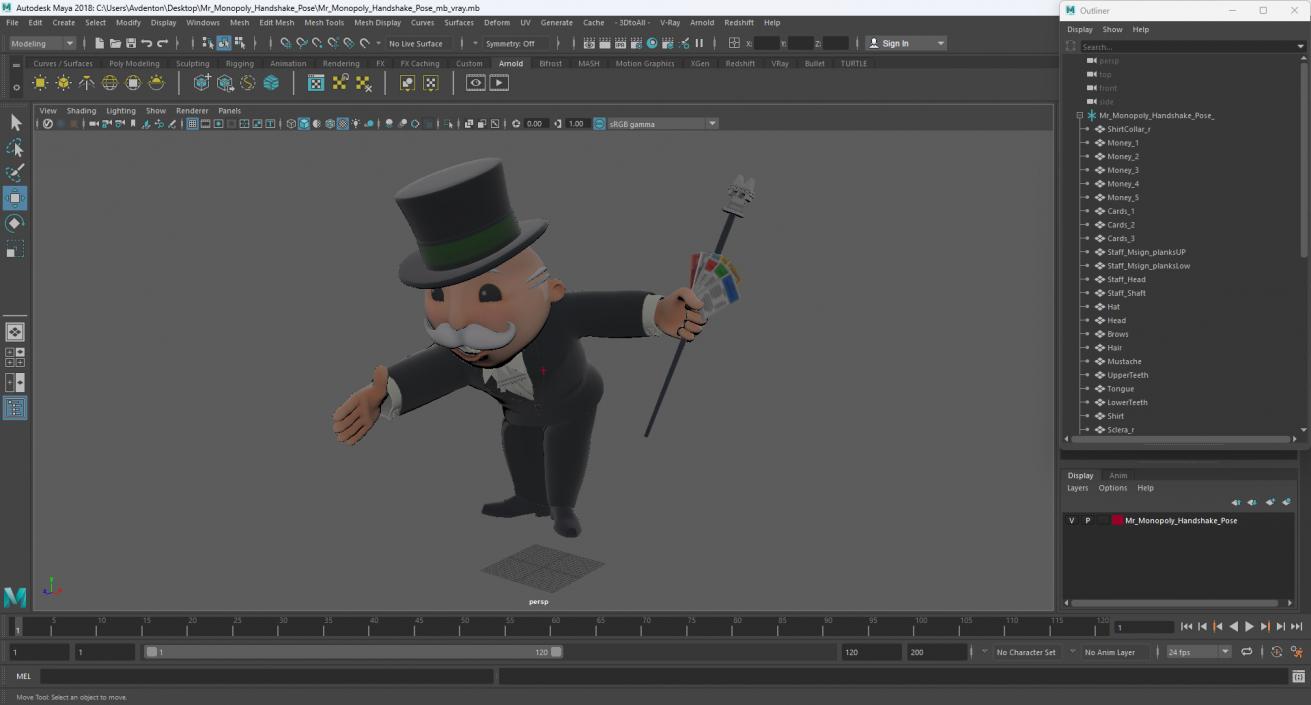 Mr Monopoly Handshake Pose for 3D Print 3D model