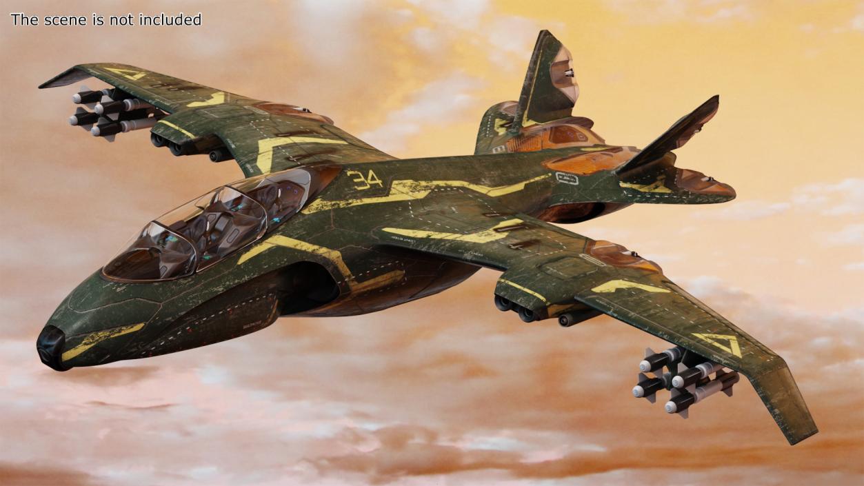 3D model Futuristic Damaged Fighter Aircraft