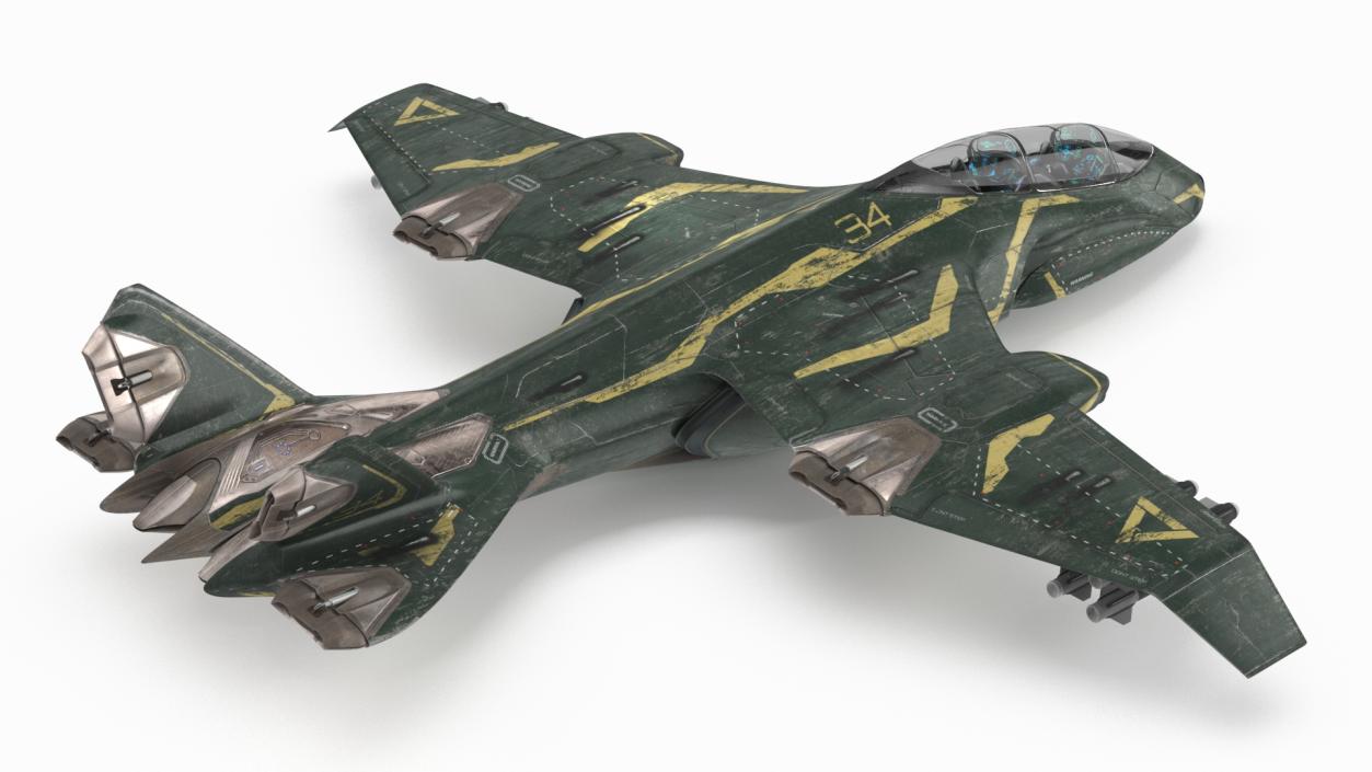 3D model Futuristic Damaged Fighter Aircraft