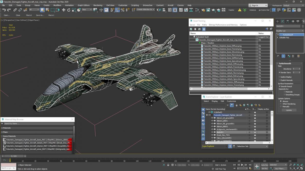 3D model Futuristic Damaged Fighter Aircraft