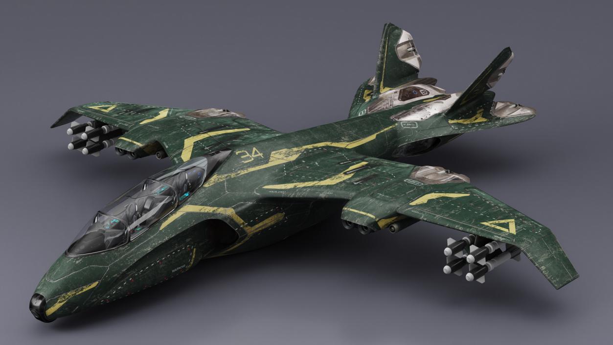 3D model Futuristic Damaged Fighter Aircraft