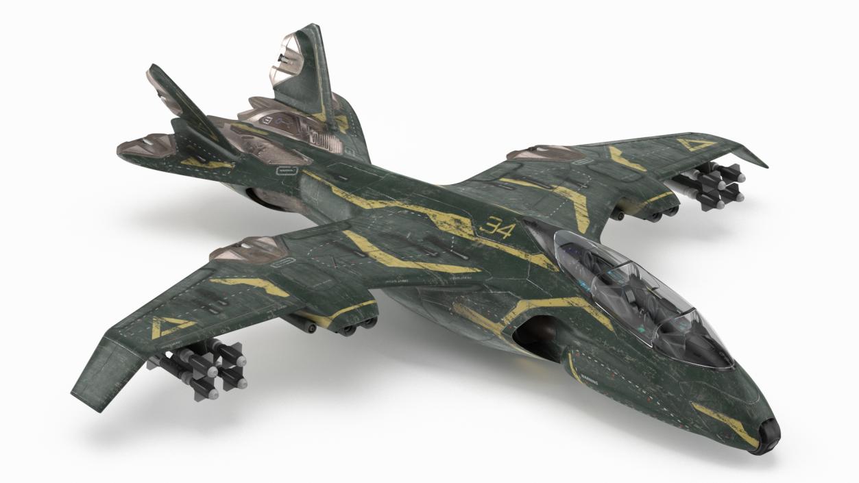 3D model Futuristic Damaged Fighter Aircraft