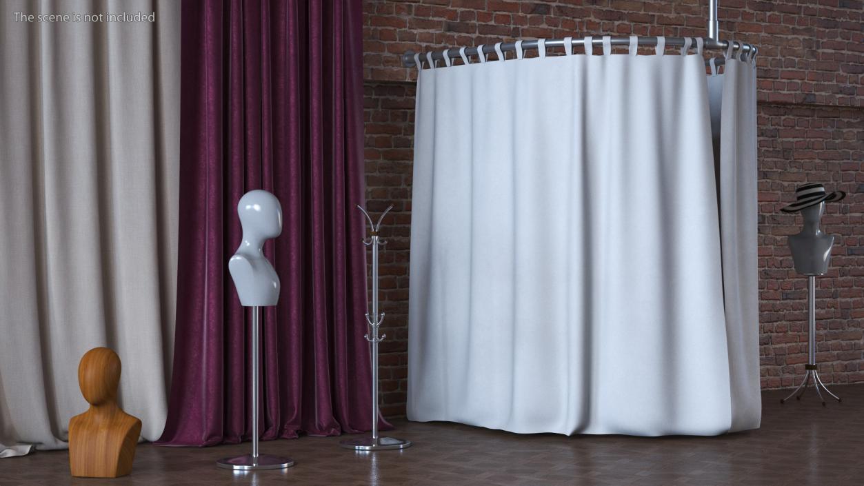 3D Fitting Room Curtain Closed White model