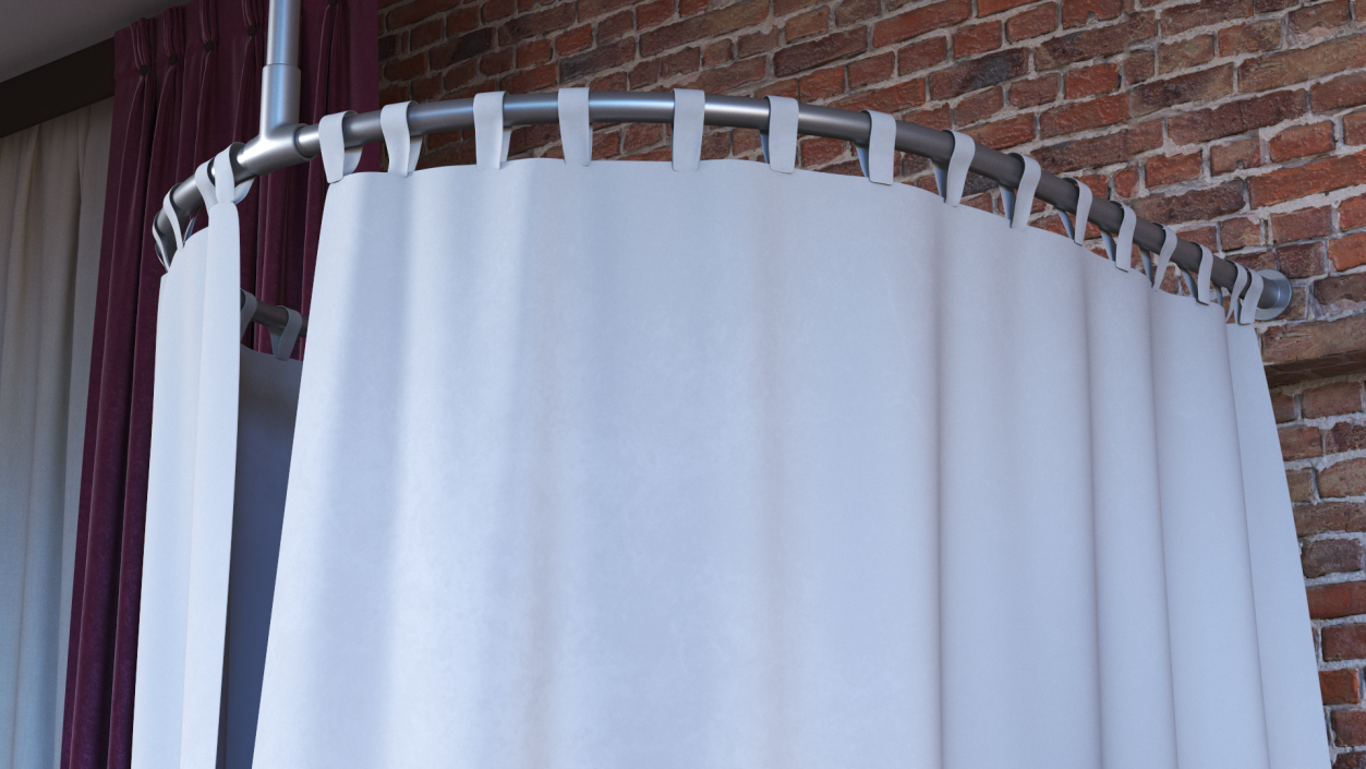 3D Fitting Room Curtain Closed White model